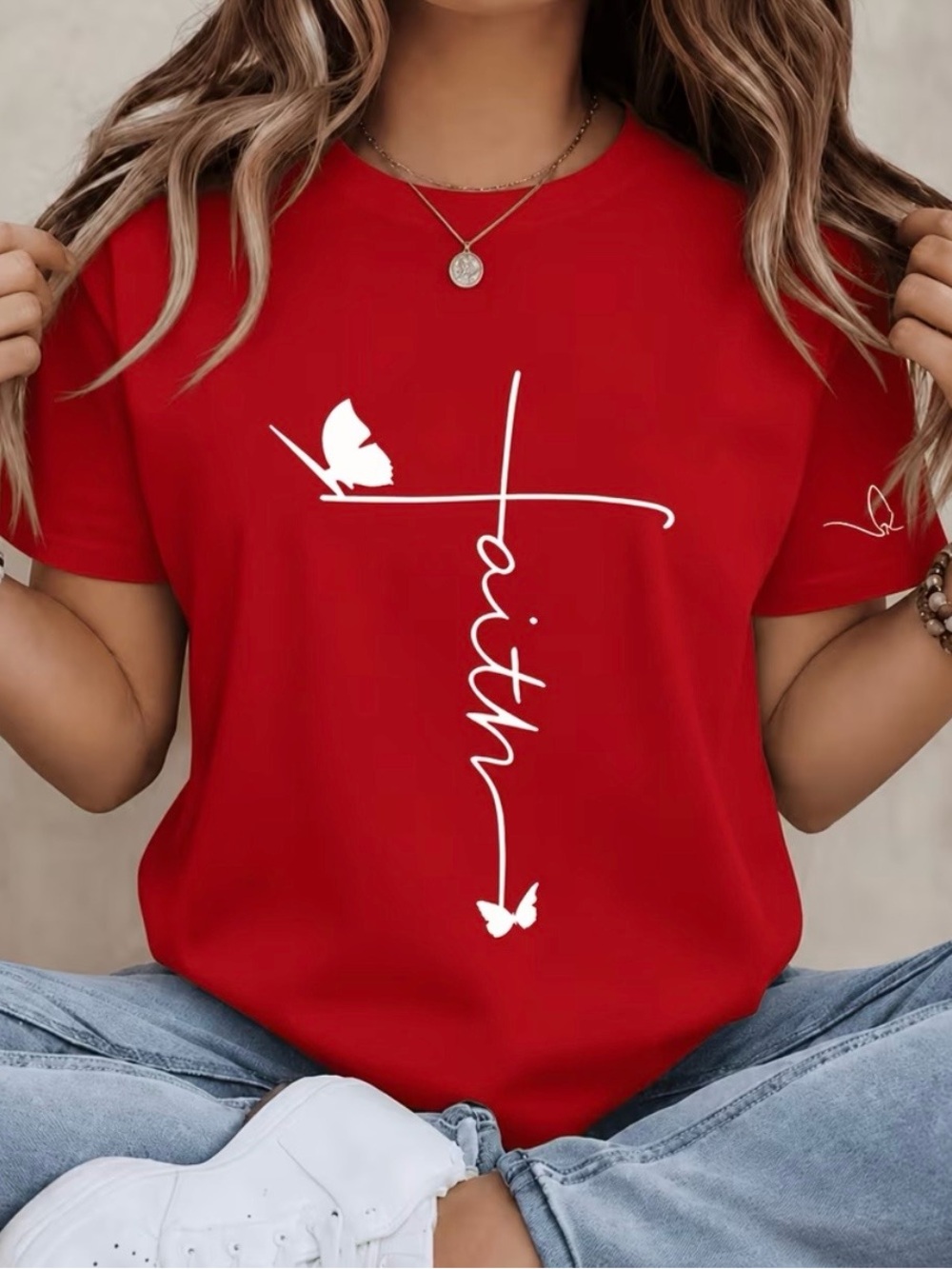 Women’s Red Faith Cross Graphic Tee